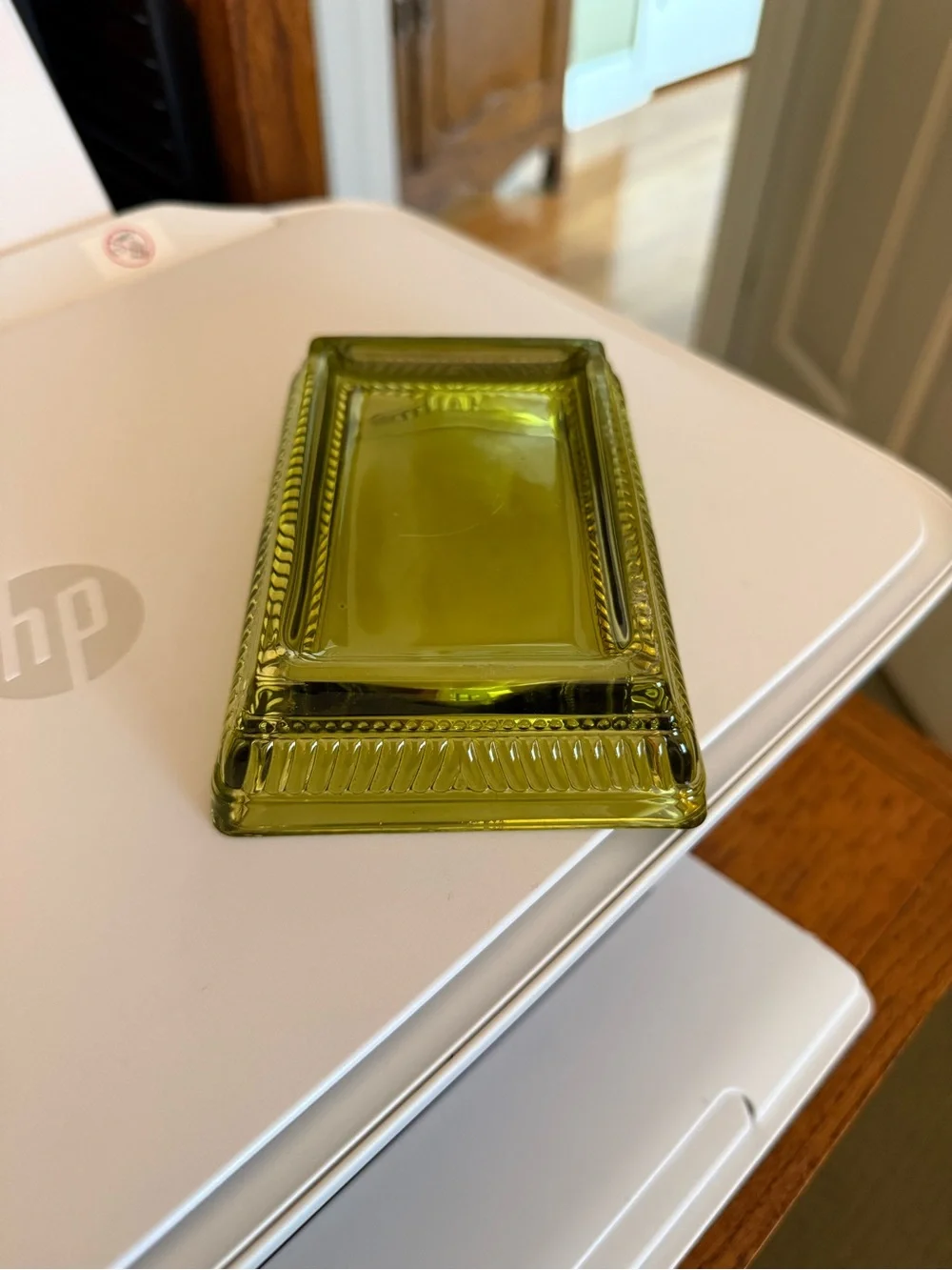 Vintage Olive Green Glass Soap Dish